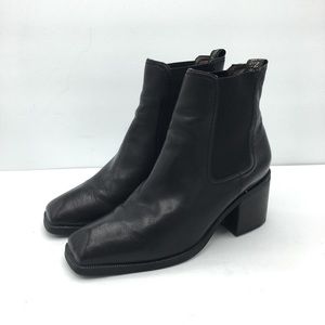Enzo Angiolini Black Leather Ankle Boots with Chunky Heel and Square Toe 6.5M